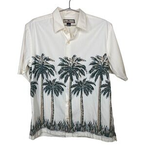 Tommy Bahama 100% Silk Button Front‎ White Palm Tree Men's Size Large